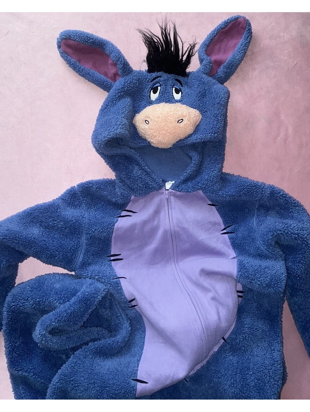 Eeyore Disney Character Fleece Sherpa One Piece Adult Pajama Costume Hood Sz S